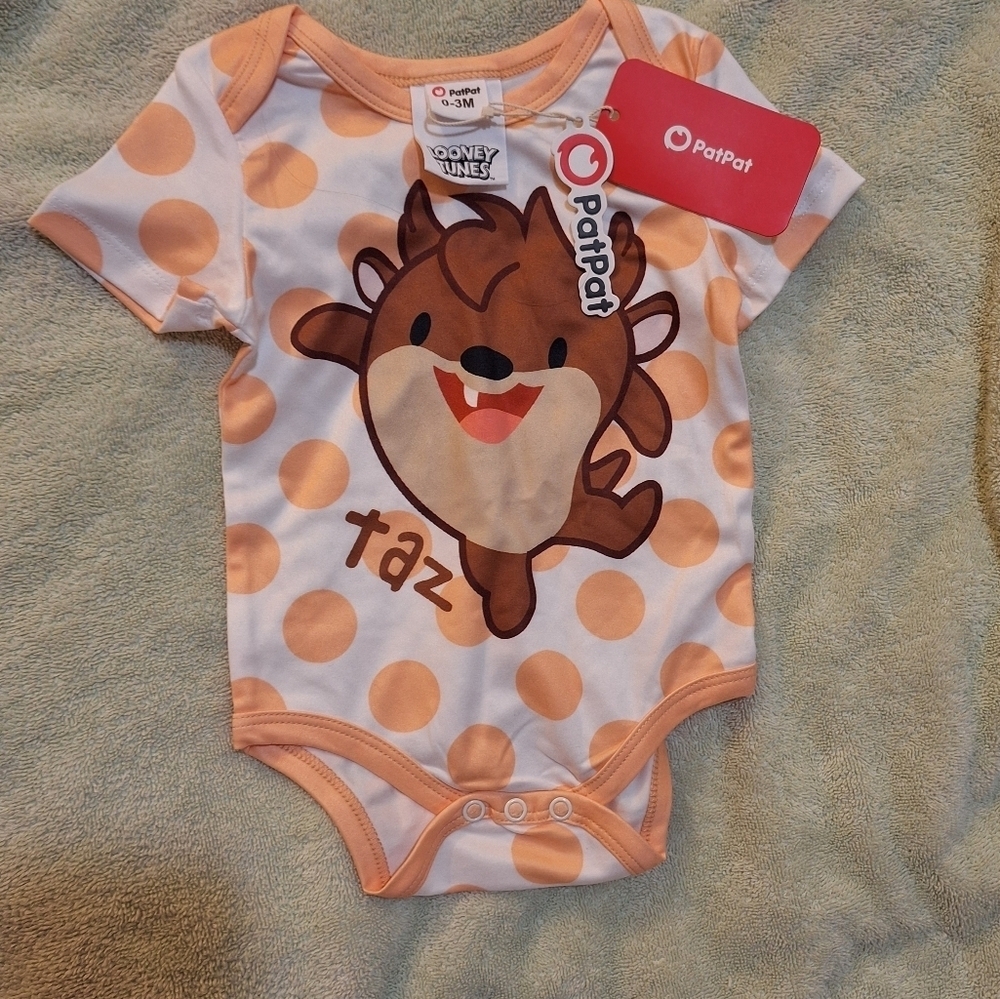 PatPat Taz Baby Bodysuit Orange White Polka Dot